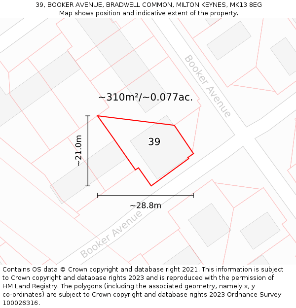 39, BOOKER AVENUE, BRADWELL COMMON, MILTON KEYNES, MK13 8EG: Plot and title map