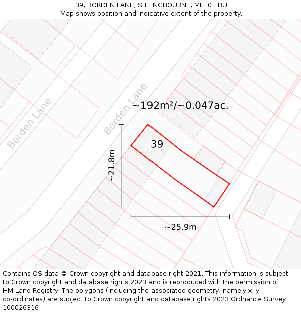 39, BORDEN LANE, SITTINGBOURNE, ME10 1BU: Plot and title map