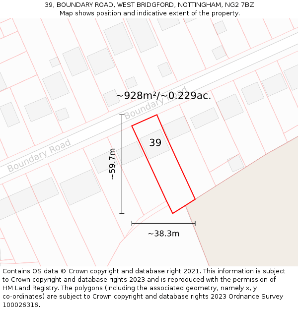 39, BOUNDARY ROAD, WEST BRIDGFORD, NOTTINGHAM, NG2 7BZ: Plot and title map