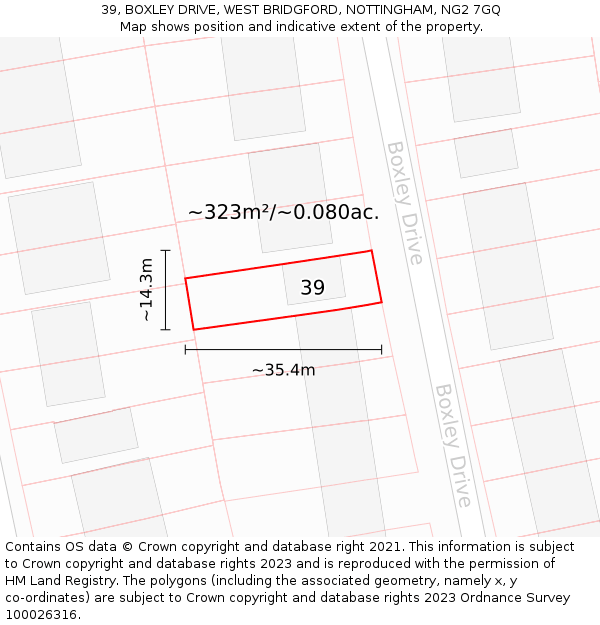 39, BOXLEY DRIVE, WEST BRIDGFORD, NOTTINGHAM, NG2 7GQ: Plot and title map