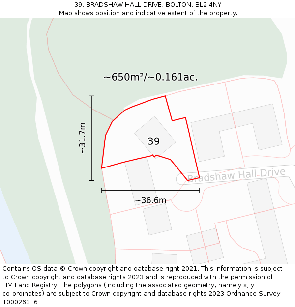 39, BRADSHAW HALL DRIVE, BOLTON, BL2 4NY: Plot and title map