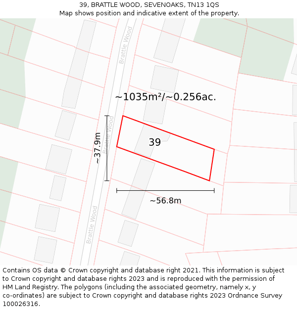 39, BRATTLE WOOD, SEVENOAKS, TN13 1QS: Plot and title map