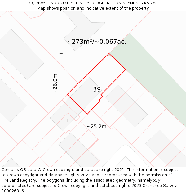 39, BRAYTON COURT, SHENLEY LODGE, MILTON KEYNES, MK5 7AH: Plot and title map