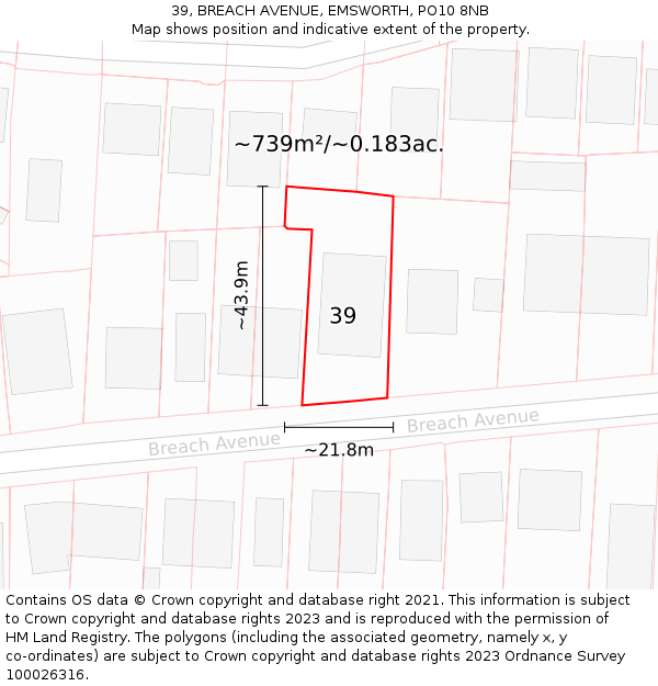 39, BREACH AVENUE, EMSWORTH, PO10 8NB: Plot and title map