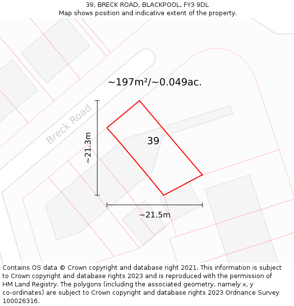 39, BRECK ROAD, BLACKPOOL, FY3 9DL: Plot and title map