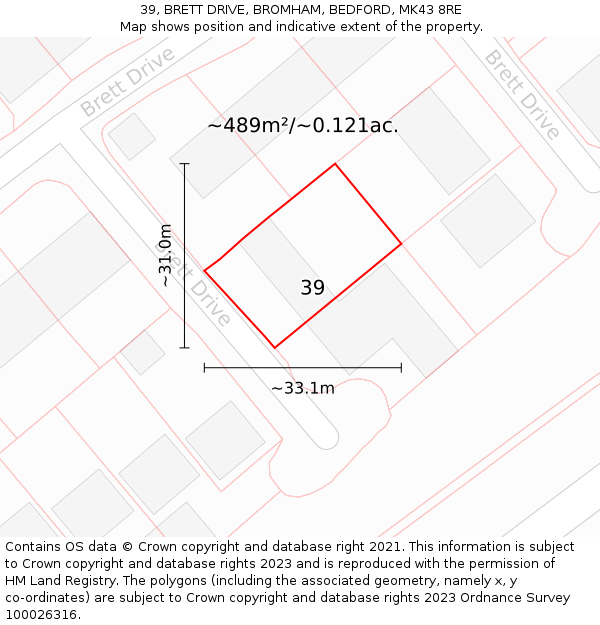 39, BRETT DRIVE, BROMHAM, BEDFORD, MK43 8RE: Plot and title map
