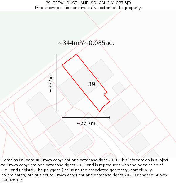 39, BREWHOUSE LANE, SOHAM, ELY, CB7 5JD: Plot and title map