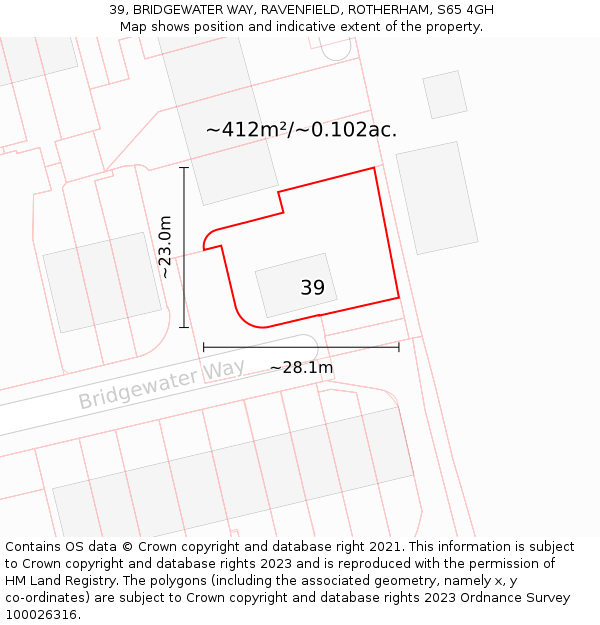 39, BRIDGEWATER WAY, RAVENFIELD, ROTHERHAM, S65 4GH: Plot and title map