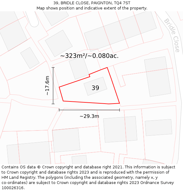 39, BRIDLE CLOSE, PAIGNTON, TQ4 7ST: Plot and title map