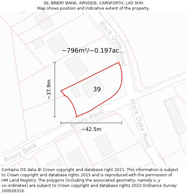 39, BRIERY BANK, ARNSIDE, CARNFORTH, LA5 0HN: Plot and title map