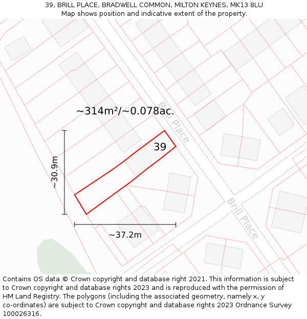 39, BRILL PLACE, BRADWELL COMMON, MILTON KEYNES, MK13 8LU: Plot and title map