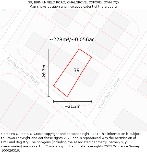 39, BRINKINFIELD ROAD, CHALGROVE, OXFORD, OX44 7QX: Plot and title map