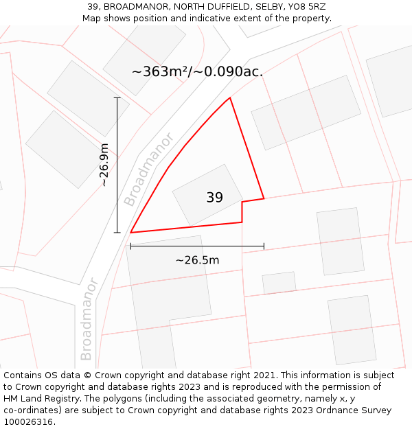 39, BROADMANOR, NORTH DUFFIELD, SELBY, YO8 5RZ: Plot and title map