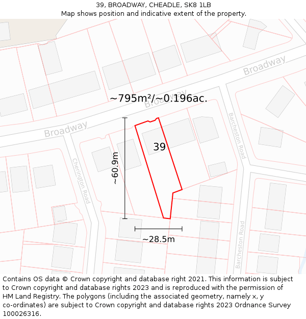 39, BROADWAY, CHEADLE, SK8 1LB: Plot and title map