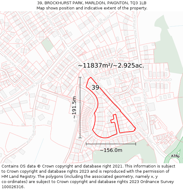 39, BROCKHURST PARK, MARLDON, PAIGNTON, TQ3 1LB: Plot and title map