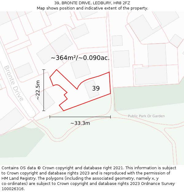 39, BRONTE DRIVE, LEDBURY, HR8 2FZ: Plot and title map