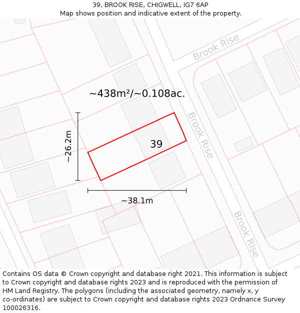 39, BROOK RISE, CHIGWELL, IG7 6AP: Plot and title map