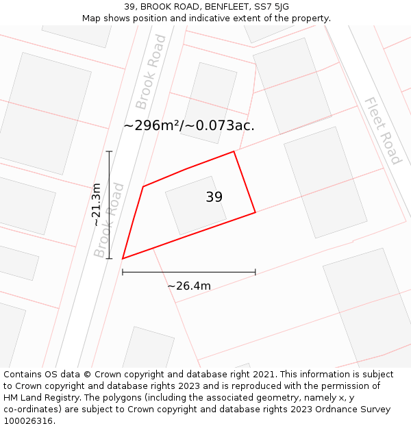 39, BROOK ROAD, BENFLEET, SS7 5JG: Plot and title map