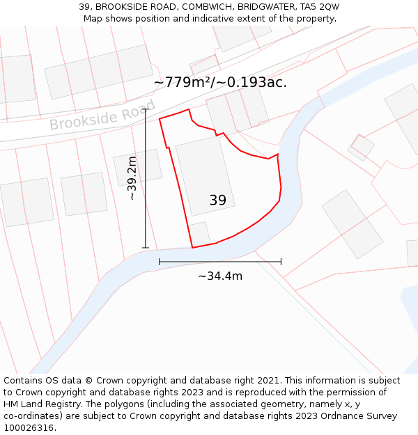 39, BROOKSIDE ROAD, COMBWICH, BRIDGWATER, TA5 2QW: Plot and title map