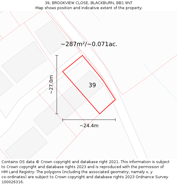 39, BROOKVIEW CLOSE, BLACKBURN, BB1 9NT: Plot and title map