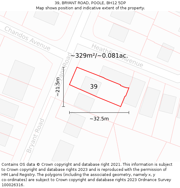 39, BRYANT ROAD, POOLE, BH12 5DP: Plot and title map