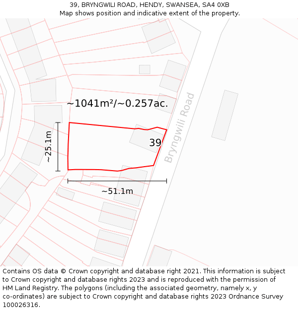 39, BRYNGWILI ROAD, HENDY, SWANSEA, SA4 0XB: Plot and title map