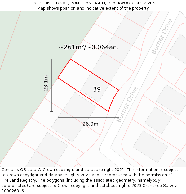 39, BURNET DRIVE, PONTLLANFRAITH, BLACKWOOD, NP12 2FN: Plot and title map