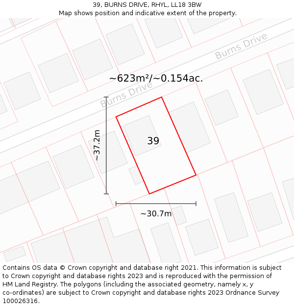 39, BURNS DRIVE, RHYL, LL18 3BW: Plot and title map