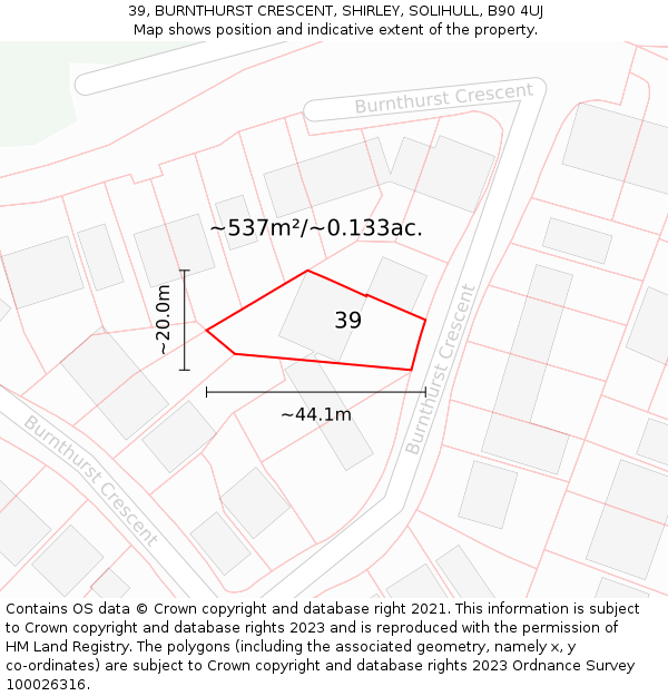 39, BURNTHURST CRESCENT, SHIRLEY, SOLIHULL, B90 4UJ: Plot and title map