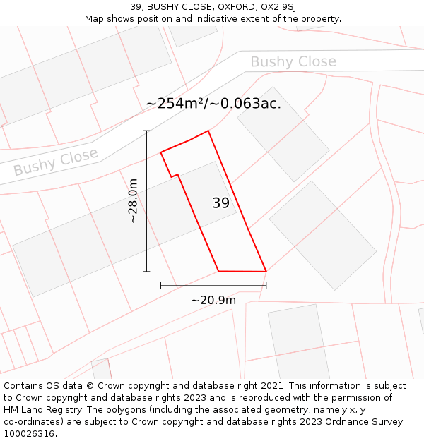 39, BUSHY CLOSE, OXFORD, OX2 9SJ: Plot and title map