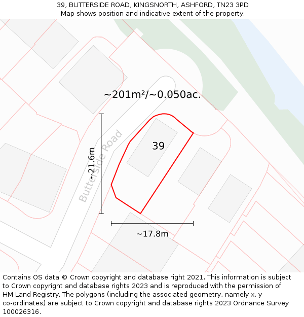 39, BUTTERSIDE ROAD, KINGSNORTH, ASHFORD, TN23 3PD: Plot and title map