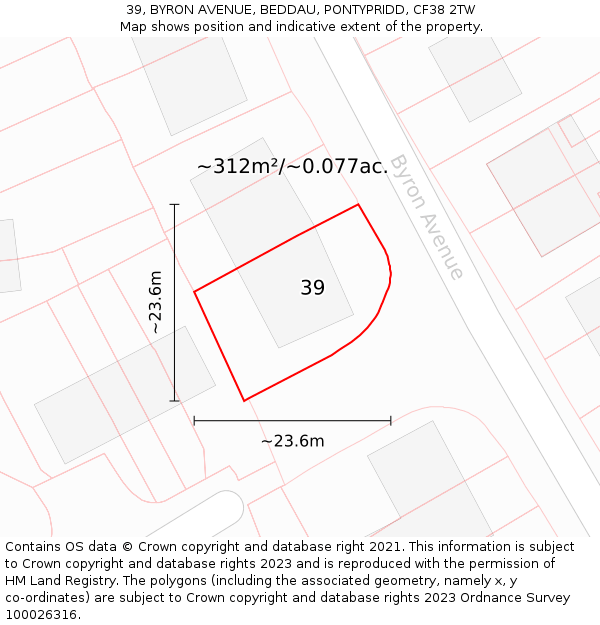 39, BYRON AVENUE, BEDDAU, PONTYPRIDD, CF38 2TW: Plot and title map