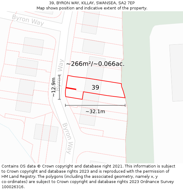 39, BYRON WAY, KILLAY, SWANSEA, SA2 7EP: Plot and title map