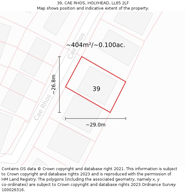 39, CAE RHOS, HOLYHEAD, LL65 2LF: Plot and title map