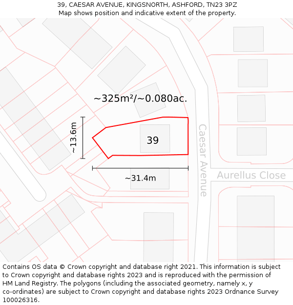 39, CAESAR AVENUE, KINGSNORTH, ASHFORD, TN23 3PZ: Plot and title map