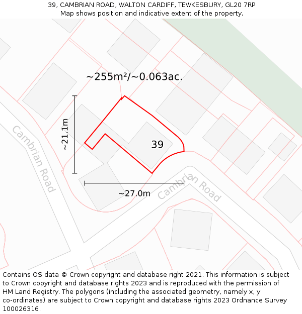 39, CAMBRIAN ROAD, WALTON CARDIFF, TEWKESBURY, GL20 7RP: Plot and title map