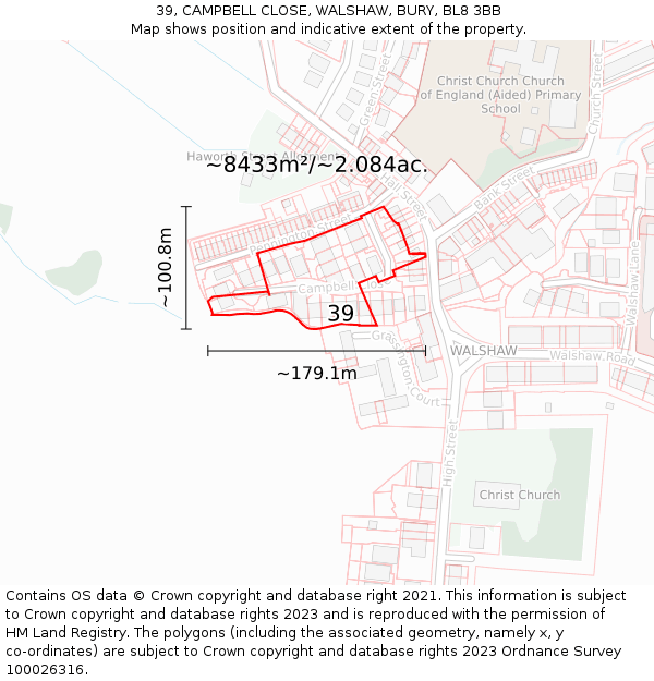 39, CAMPBELL CLOSE, WALSHAW, BURY, BL8 3BB: Plot and title map