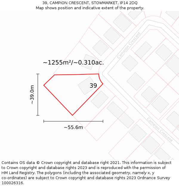 39, CAMPION CRESCENT, STOWMARKET, IP14 2DQ: Plot and title map