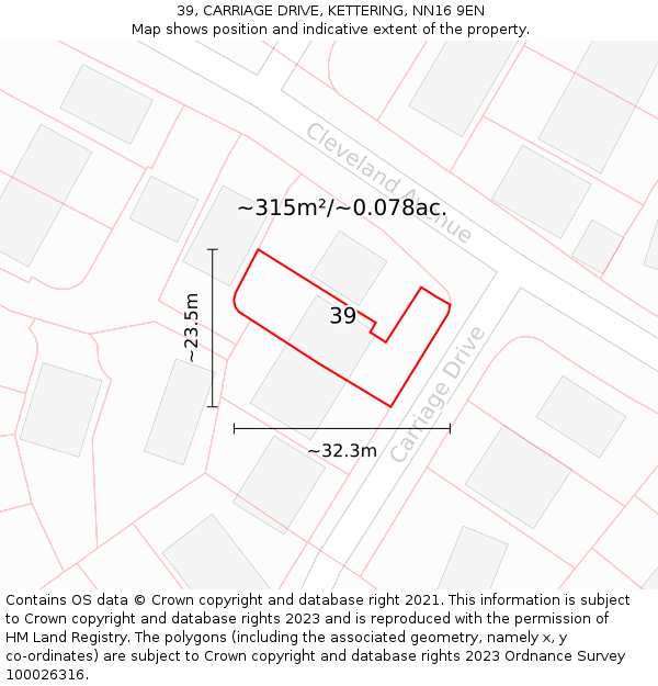 39, CARRIAGE DRIVE, KETTERING, NN16 9EN: Plot and title map