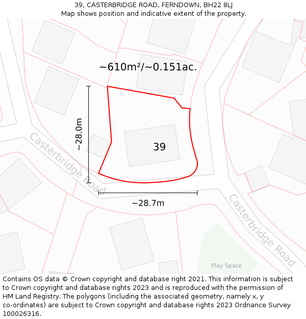 39, CASTERBRIDGE ROAD, FERNDOWN, BH22 8LJ: Plot and title map