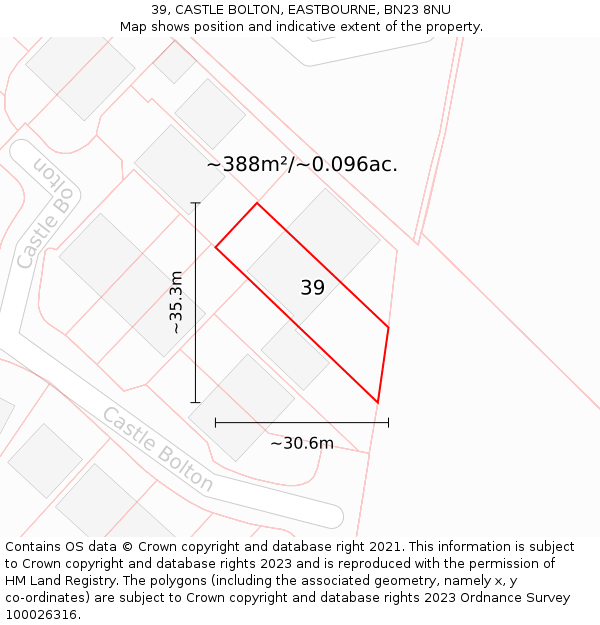 39, CASTLE BOLTON, EASTBOURNE, BN23 8NU: Plot and title map