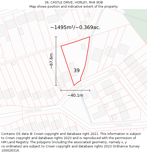 39, CASTLE DRIVE, HORLEY, RH6 9DB: Plot and title map