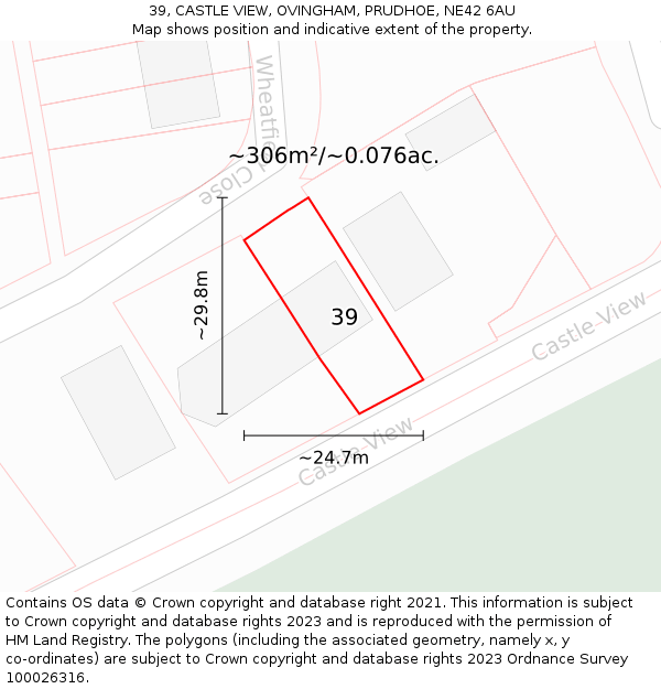 39, CASTLE VIEW, OVINGHAM, PRUDHOE, NE42 6AU: Plot and title map