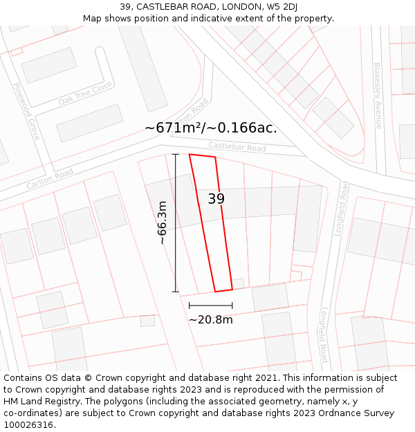 39, CASTLEBAR ROAD, LONDON, W5 2DJ: Plot and title map