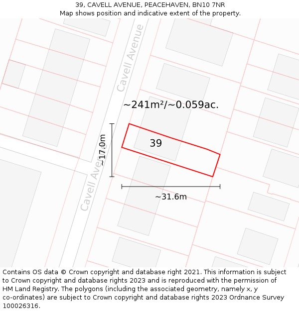 39, CAVELL AVENUE, PEACEHAVEN, BN10 7NR: Plot and title map