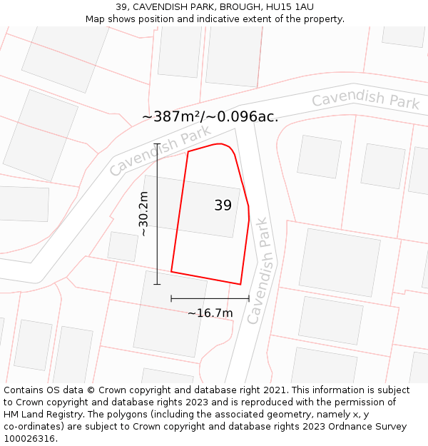 39, CAVENDISH PARK, BROUGH, HU15 1AU: Plot and title map