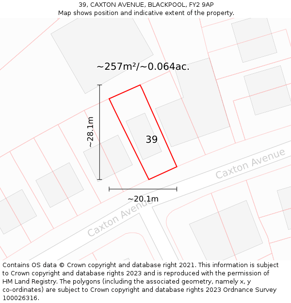 39, CAXTON AVENUE, BLACKPOOL, FY2 9AP: Plot and title map