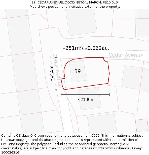 39, CEDAR AVENUE, DODDINGTON, MARCH, PE15 0LD: Plot and title map