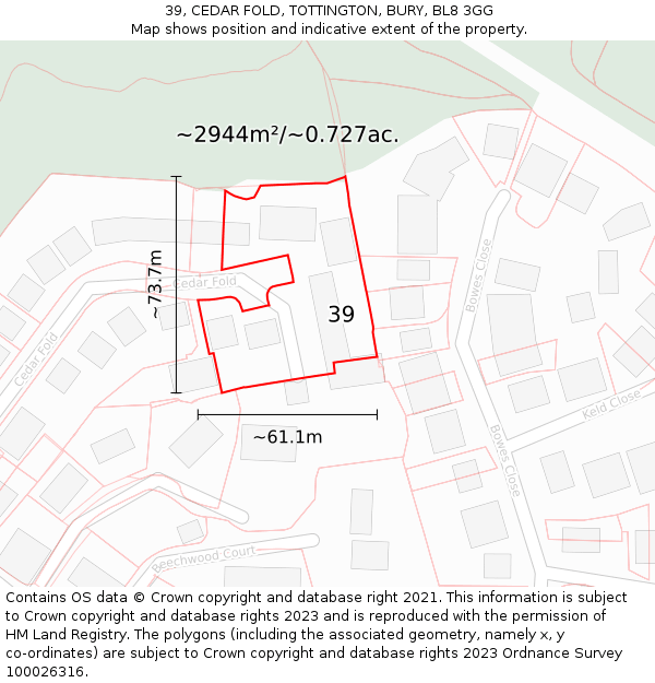 39, CEDAR FOLD, TOTTINGTON, BURY, BL8 3GG: Plot and title map