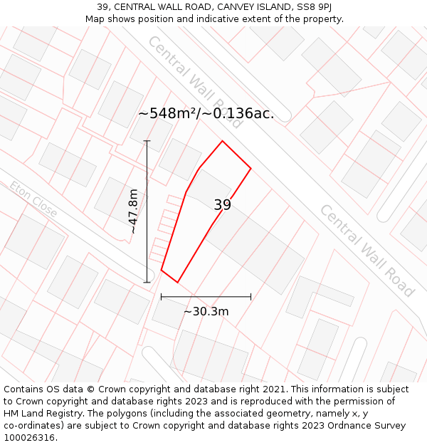 39, CENTRAL WALL ROAD, CANVEY ISLAND, SS8 9PJ: Plot and title map
